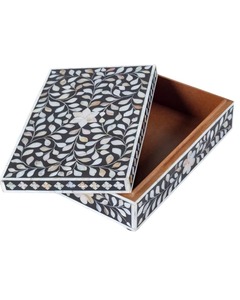 Caja de Joyería Cuadrada Personalizada con Diseño Floral de Madreperla, Caja de Almacenamiento Tipo Cubo con Incrustaciones de Hueso de Madreperla para Sala de Estar - Product Image 2