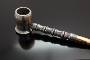 Pipa de Fumar Reutilizable de Acero de Damasco Clásica y Tradicional, Personalizada OEM/ODM, con Boquilla de Madera, Caja de Regalo, Entrega Rápida, Producto Popular - Product Image 2