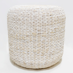 Pouf en rotin fait main, écologique, blanc, tissé, style moderne minimaliste scandinave, meubles de salon - Product Image 1