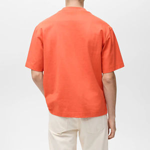 Camiseta de Manga Corta para Hombre, Cuello Redondo, Color Naranja, Corte Regular, Informal, de Algodón Jersey, con Bolsillo Frontal, de Alta Calidad - Product Image 4