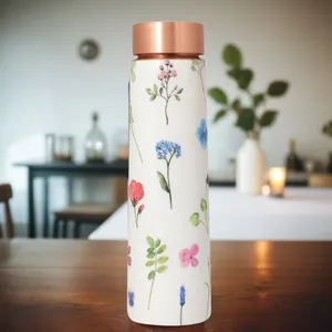 High on Demand Flower Print Double Wall Eco-Friendly Copper <b>Water</b> <b>Bottle</b> <b>1</b> <b>Litre</b> Boosts Immunity for Office and School Use - Product Image 2