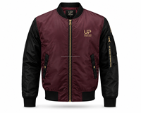 Blouson Bomber Homme Personnalisé Bordeaux et Noir, Coupe-Vent avec Poignets Côtelés, Style Streetwear, Vente en Gros OEM Usine