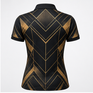Custom Black Gold Angular Chevron Geometric Print <b>Womens</b> <b>Polo</b> <b>Shirt</b> Quick Dry Breathable Short Sleeve Golf Team Uniform WPS-0808 - Product Image 3
