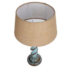 Rustic Wood Table Lamp with Beige Fabric Drum Shade Warm White Light for Bedroom <b>Decorative</b> <b>Lighting</b> - Product Image 3