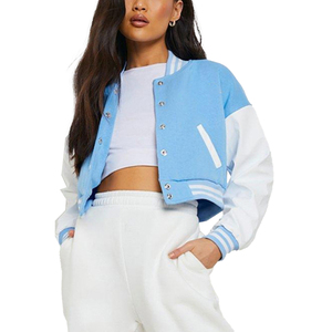 OEM Custom Chenille Embroidery Baseball Letterman Varsity Jackets Genuine Cow Hide Leather Sleeves Varsity Crop Jacket Women - Product Image 1