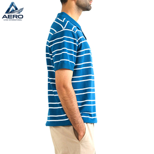 <b>Men's</b> Striped Knitted Polo Shirt Short Sleeve Casual Blue White Pattern Regular Fit Breathable Fabric Athletic Fit Polo Shirts - Product Image 3