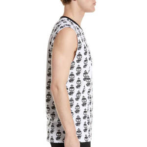 Débardeur blanc sans manches pour homme avec logo personnalisable, imprimé théière noire, col rond, décontracté, en coton tricoté respirant - Product Image 3