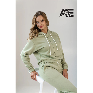 Custom Women Sage Green Hoodie <b>Jogger</b> Set Casual 100% Cotton Fleece Two Piece Tracksuit OEM Private Label Supplier - Product Image 1