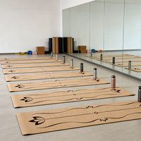 Tapis de yoga en liège naturel de haute densité, de qualité supérieure, respectueux de l'environnement, avec base en caoutchouc, ligne d'alignement gravée au laser, tapis en liège