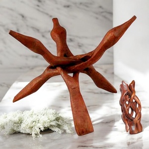 Tabouret trépied en bois fait main, en bois de racine naturelle, modèle Cobra |   Meubles rustiques sculptés, décoration artisanale, artisanat de qualité, vente en gros - Product Image 4