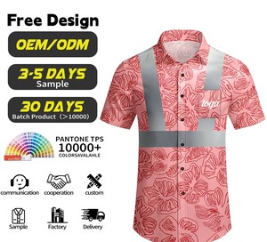 เสื้อฮาวายสะท้อนแสงสำหรับใช้ในการก่อสร้างเสื้อผ้าชายหาดเสื้อฮาวายแบบปรับแต่งได้เพื่อความปลอดภัย - Product Image 1