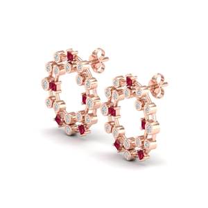 ต่างหูแบบห่วง REYES GRA รับรองมาตรฐาน ทองคำแท้ 14K 18K ประดับเพชรโมอิสซาไนต์ทรงปรินเซสคัท 0.3 กะรัต พร้อมพลอยทับทิม - Product Image 3