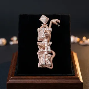Colgante de Serpiente con Piedras de Corte Baguette, Engaste en Canal, Chapado en Oro Rosa, Diamante Moissanita, Joyería Unisex para Uso Diario - Product Image 1