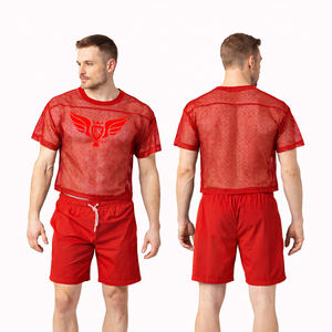 Camiseta de malla personalizada al por mayor para hombre, manga corta, cuello redondo, transpirable, deportiva, estilo urbano - Product Image 3