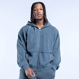 OEM Custom Logo <b>Oversized</b> Distressed Washed Zip Hoodie & <b>Jogger</b> Men's Vintage Tracksuit Breathable Streetwear Men's Sweatsuits - Product Image 1
