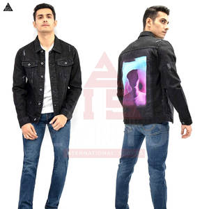 โรงงานผลิตเสื้อแจ็คเก็ตผ้าเดนิมคอตตอนแบบกำหนดเอง ผู้ผลิตเสื้อแจ็คเก็ตยีนส์ผู้ชายแบบ OEM ซักสีพิเศษตามสั่ง - Product Image 5