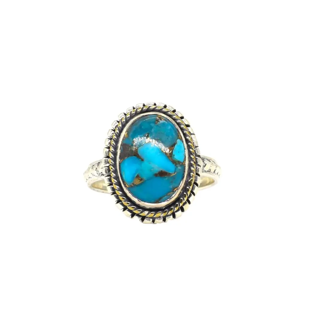 Classic Handmade 925 Sterling Silver Ring with Blue Copper Turquoise for men women