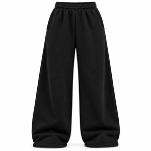 Pantalones de chándal anchos de forro polar grueso para mujer al por mayor, pantalones de chándal holgados de pierna ancha, pantalones de chándal de color liso personalizados para mujer - Product Image 1