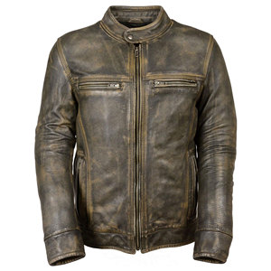 Men's Genuine Leather Moto <b>Jacket</b> Stand Collar Zipper Closure Slim Fit Washed Brown Autumn Style <b>Biker</b> <b>Jacket</b> - Product Image 1