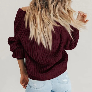 Women's Burgundy Knitted Cardigan V-Neck Full Sleeve Button Front Casual Autumn Wear 100% Acrylic Solid Color - Product Image 2