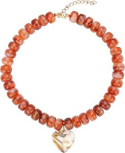 Collier ras du cou bohème en résine colorée avec pendentif cœur rose, vert, jaune, marron – Étanche, livraison rapide, tendance - Product Image 1