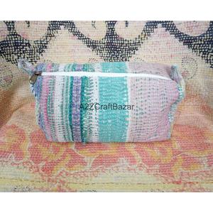 Block Print Kantha Floral Tassel Zipper Closure Eco-Friendly Durable Vintage Fashion Boho Lightweight Soft Handle Cosmetic <b>Bag</b> - Product Image 6