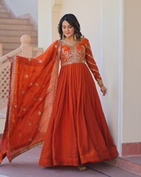 Pakaian Tradisional India Salwar Kameez dengan Payet dan Bordir Berat untuk Pernikahan, Pakaian Festival Etnik, Gaun Sutra Georgette