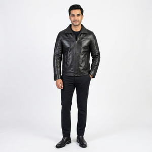 High Quality <b>Zip</b> <b>up</b> Leather <b>Jacket</b> for Men 100% Genuine Black Leather <b>Jacket</b> with Side Pockets Warm <b>jacket</b> for men - Product Image 6