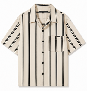 เสื้อเชิ้ตลำลองแขนสั้นลายทางสำหรับผู้ชาย ปกพับได้ ใส่ได้ในฤดูร้อน - Product Image 5