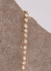 AMBER JEWELS - Brazalete de Oro Sólido de 14K Clásico con Corte Brillante Redondo y Certificado IGI T-2635, Diseño de Cadena de Eslabones para Boda, Unisex - Product Image 1