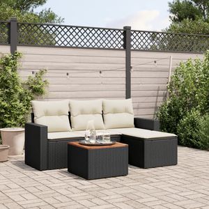 Ensemble de canapés de jardin de taille moyenne en rotin PE noir et blanc crème - Product Image 1