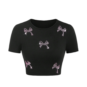 Tops Cortos Personalizados al por Mayor, Camisetas de Alta Calidad para Mujer, Tops Cortos de Verano, Camisetas Cortas Sexys, Ropa de Moda - Product Image 2