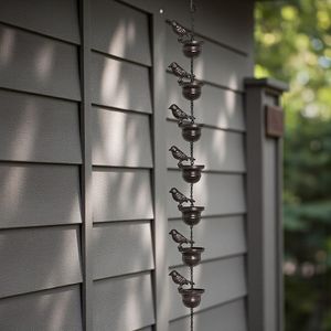 โซ่รับน้ำฝนรูปนกโลหะ – ของตกแต่งสวนสีบรอนซ์และสีดำ - Product Image 6
