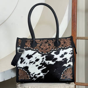 Genuine Leather Tote <b>Bag</b> Hand Tooled Cowhide Western Pattern Embroidery All Season Women's Shoulder <b>Bag</b> for Daily Use Tote <b>Bag</b> - Product Image 3