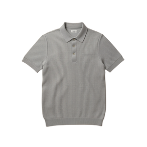 Chemise en tricot gaufré noir pour homme, manches courtes, décontractée, respirante, séchage rapide, coupe classique, rayée, 100% coton, brodée - Product Image 2