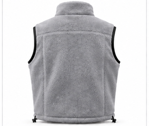 Light Grey <b>Men's</b> Textured <b>Fleece</b> Vest Sleeveless Stand Collar Full Zip Bodywarmer <b>Gilet</b> Wholesale Custom Logo OEM Manufacturer - Product Image 2