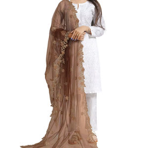 Dupatta de Tela de Red con Hermosos Diseños Indios, Bordado Elegante, para Bodas, Uso Casual, Tradicional, para Mujeres y Niñas - Product Image 1