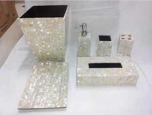 Premium Quality MDF Boards Bathroom <b>Set</b> of 5Pcs With MOP Inlay Design For Home <b>Soap</b> Dispenser Tooth Brush Holder At Best Price - Product Image 3
