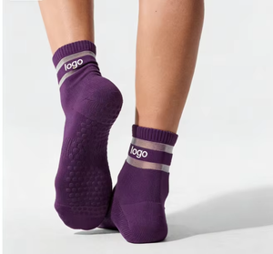 Chaussettes de yoga et de pilates JUNZU personnalisées avec logo, motif floral, écologiques, antidérapantes, transparentes, pour femmes et jeunes, 100% coton - Product Image 1