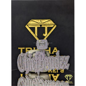 Pendentif personnalisé avec nom, diamant Moissanite VVS, entièrement serti de pierres, en argent sterling 925, collier Hip Hop par Trisha Jewels - Product Image 5