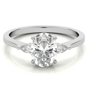 Bague de fiançailles et de mariage personnalisée pour femme, or jaune massif 14k/18k certifié IGI, diamant de laboratoire ovale et poire à trois pierres - Product Image 1