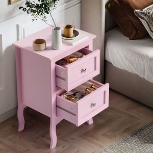 Pastoral Style Macaron Powder MDF 40*30*60cm Two-Drawer Bedside Table 1pc Bedroom Furniture - Product Image 4