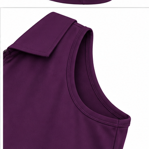 <b>Women's</b> Sleeveless Polo Shirt Index Sports Wear Solid Purple Zipper Collar Golf Top for USA - Product Image 4