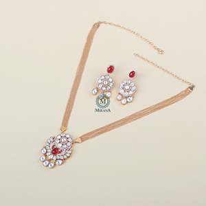 Aroo Ruby Polki Designer Pendant Set-Gold Plated Zircon Fine Jewelry for Festival & Bridal - Product Image 1