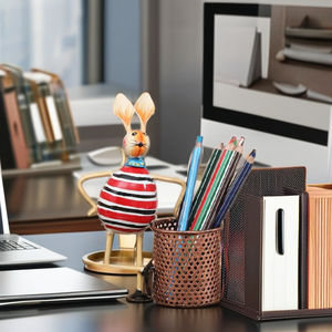 Refined India Easter Rabbit Pen Stand Office <b>Desk</b> Structure Element for Writing Tools within Systematic Work Surface Layouts - Product Image 1