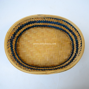 Cesta Tejida a Mano de Bambú Ecológico, Forma Ovalada, Rayas Azules, Decoración Natural para el Hogar, Caja de Almacenamiento - Product Image 4