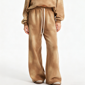 High Quality 360GSM Wide Leg Washed Pant Jogger Loose <b>Thick</b> Fleece Flared Sweatpants for Men - Product Image 3