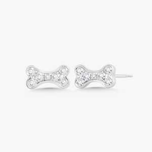 Boucles d'oreilles clous en forme d'os de chien en or massif 10K 14K avec diamant de laboratoire rond, fermoir poussoir, minimalistes, délicates et élégantes, pour les amoureux des animaux, vente en gros - Product Image 3