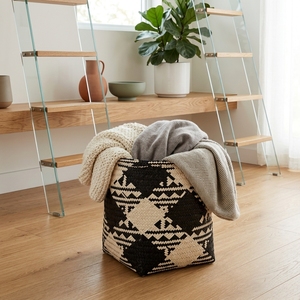 Panier Elog en fibre naturelle tressée, motif tribal, pot de fleurs, jardinière, organisateur décoratif pour la maison, panier à linge - Product Image 3