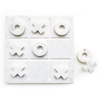 Jeu de Tic Tac Toe en marbre blanc fait main avec des pièces X et O sculptées, élégant jeu de stratégie décoratif pour table, pour le plaisir